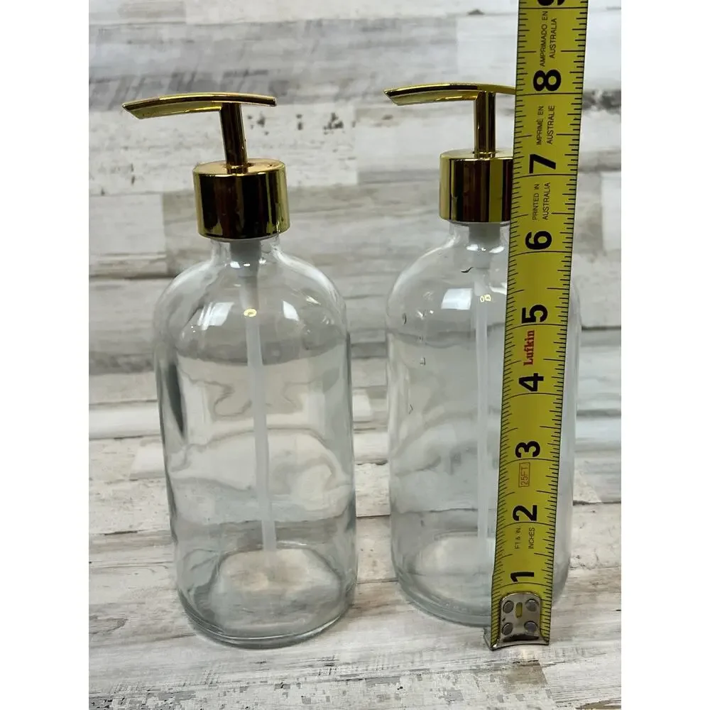 2pcs Clear Glass Kitchen or Bathroom Hand Soap Dispenser Bottle 16oz (Gold Pump) - Picture 9 of 9